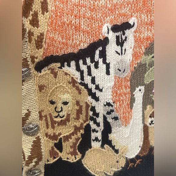 STORYBOOK KNITS Meeting With Noah Knit Cardigan Sweater Noah’s Ark Bible Large - Picture 5 of 13